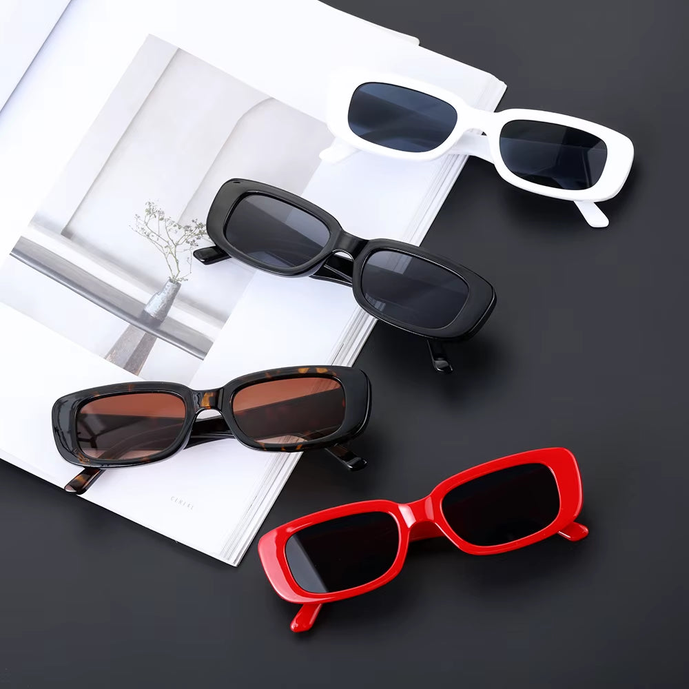 Retro Women Sunglasses Small Rectangle Frame Sun Glasses UV400 Protection Eyewear Summer Travel Beach Trendy Eyeglasses