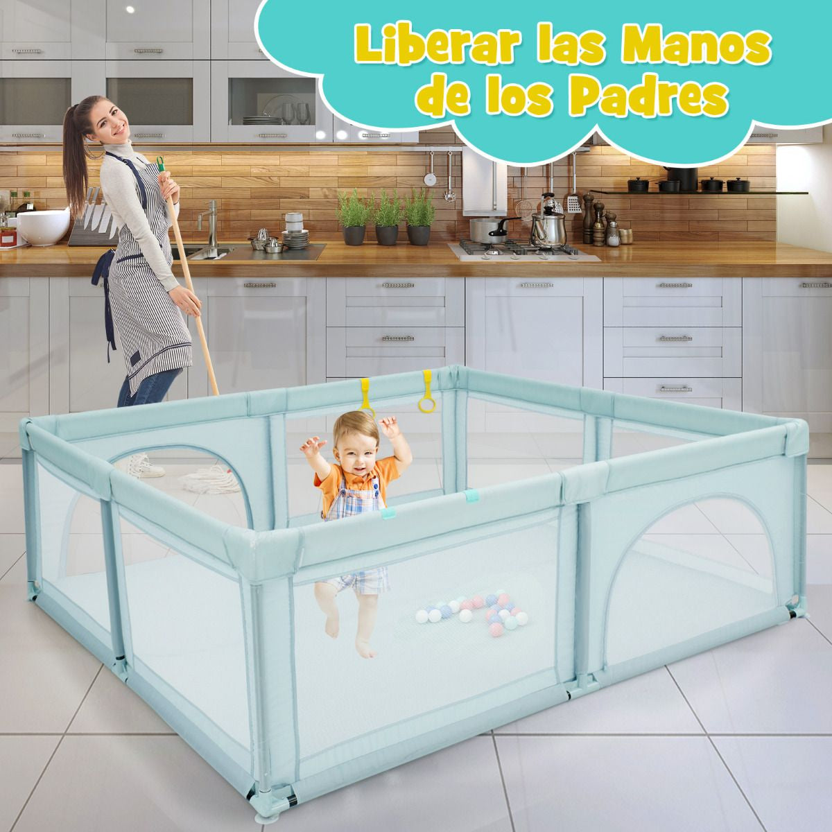 Parque Para Niños Centro Actividad Portátil Con Cercas De Seguridad 206 X 185,5 X 68 Cm