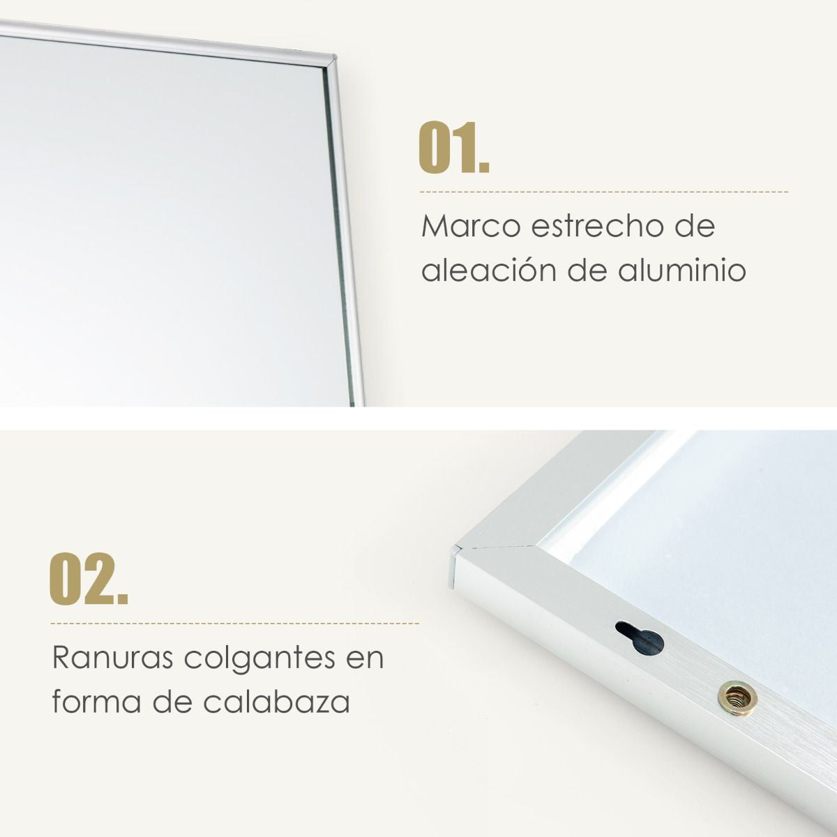 Espejo Colgante a La Puerta De Pared Marco De Aleación De Aluminio Cristal Irrompible 120 X 37 Cm Plateado