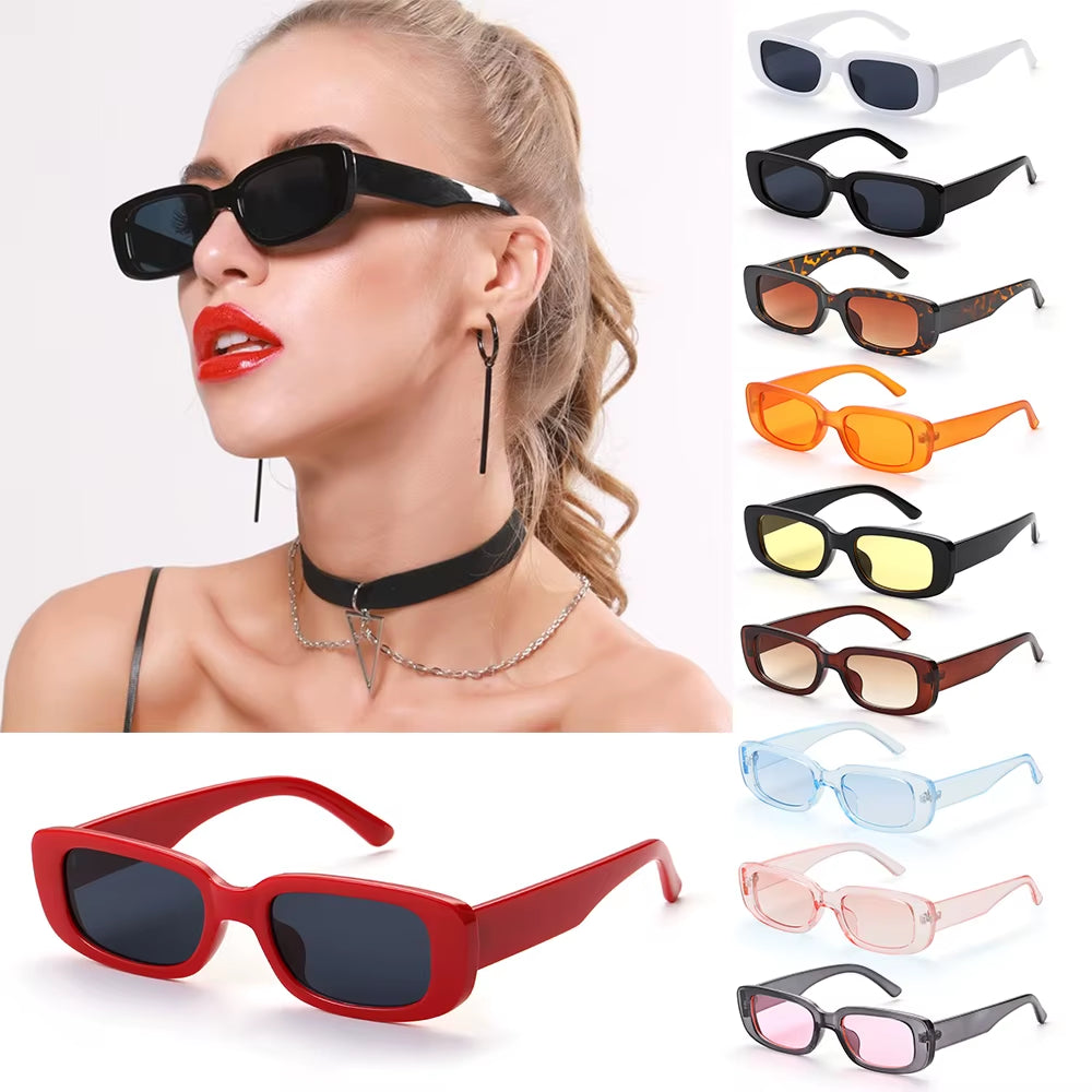 Retro Women Sunglasses Small Rectangle Frame Sun Glasses UV400 Protection Eyewear Summer Travel Beach Trendy Eyeglasses