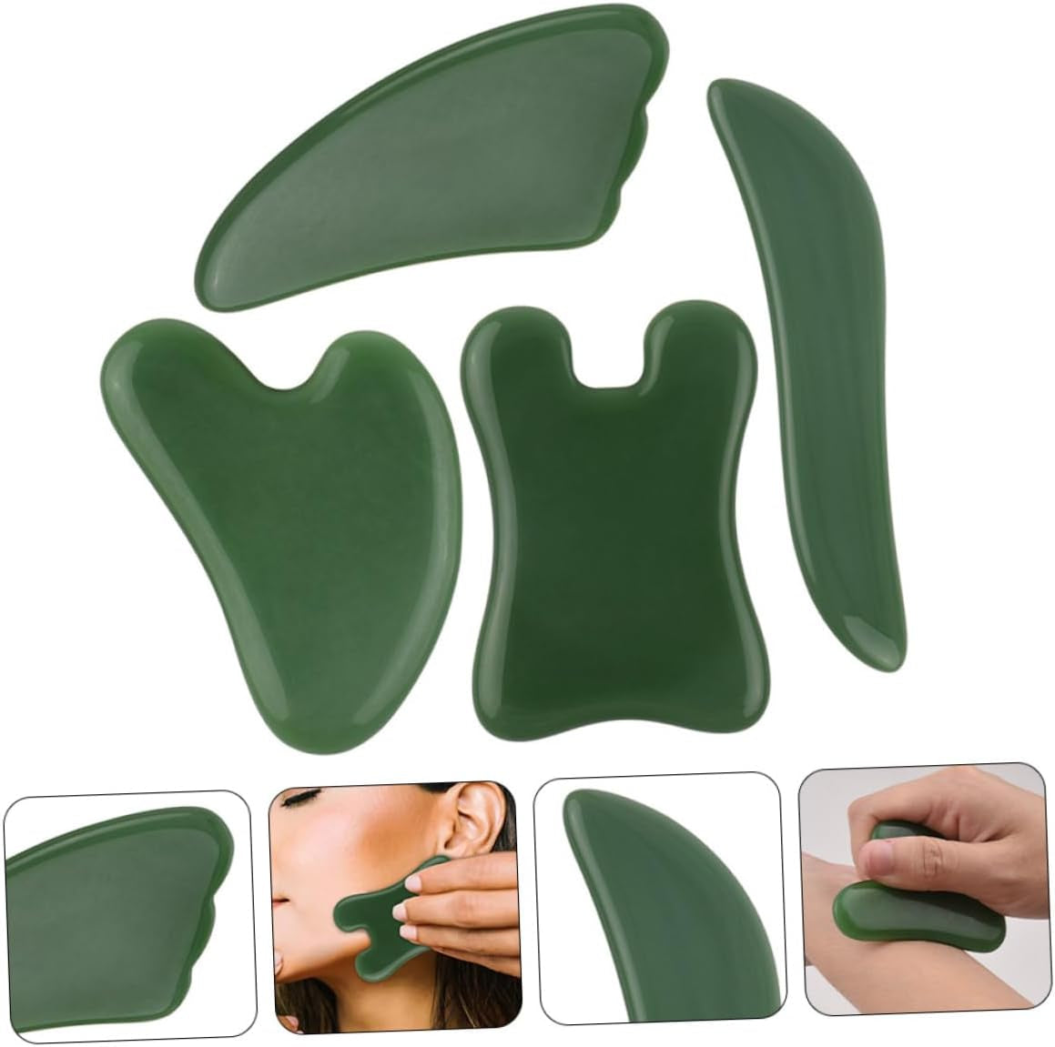 KOMBIUDA 4Piezas Tablero De Masaje Gua Sha De Herramienta De Relajación Corporal Diseño Ergonómico Para Cuidado Facial Y Corporal Color Verde