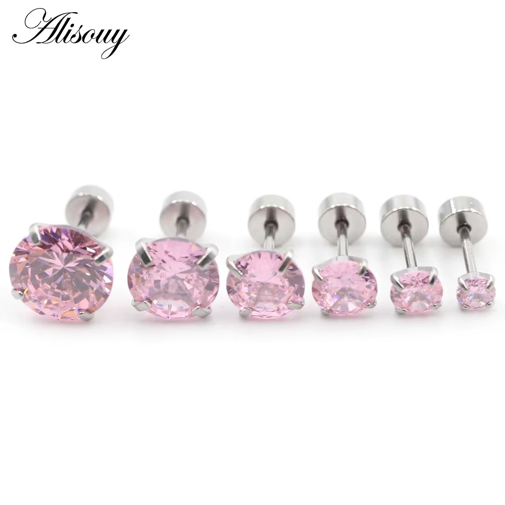 2Pcs Stainless Steel Unisex Women Men round Crystal Zircon Ear Studs Earrings 4 Prong Tragus Cartilage Piercing Jewelry