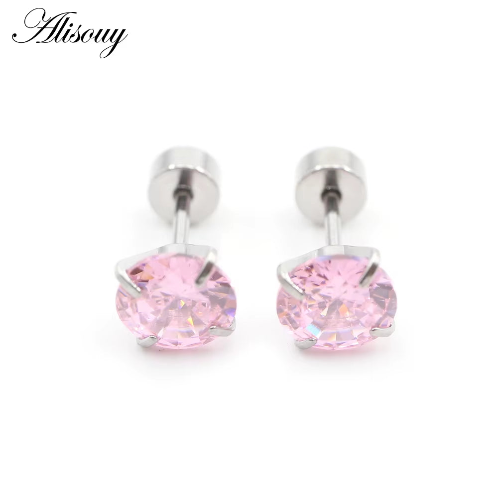 2Pcs Stainless Steel Unisex Women Men round Crystal Zircon Ear Studs Earrings 4 Prong Tragus Cartilage Piercing Jewelry