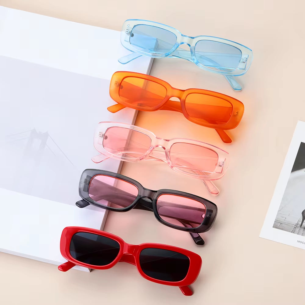 Retro Women Sunglasses Small Rectangle Frame Sun Glasses UV400 Protection Eyewear Summer Travel Beach Trendy Eyeglasses