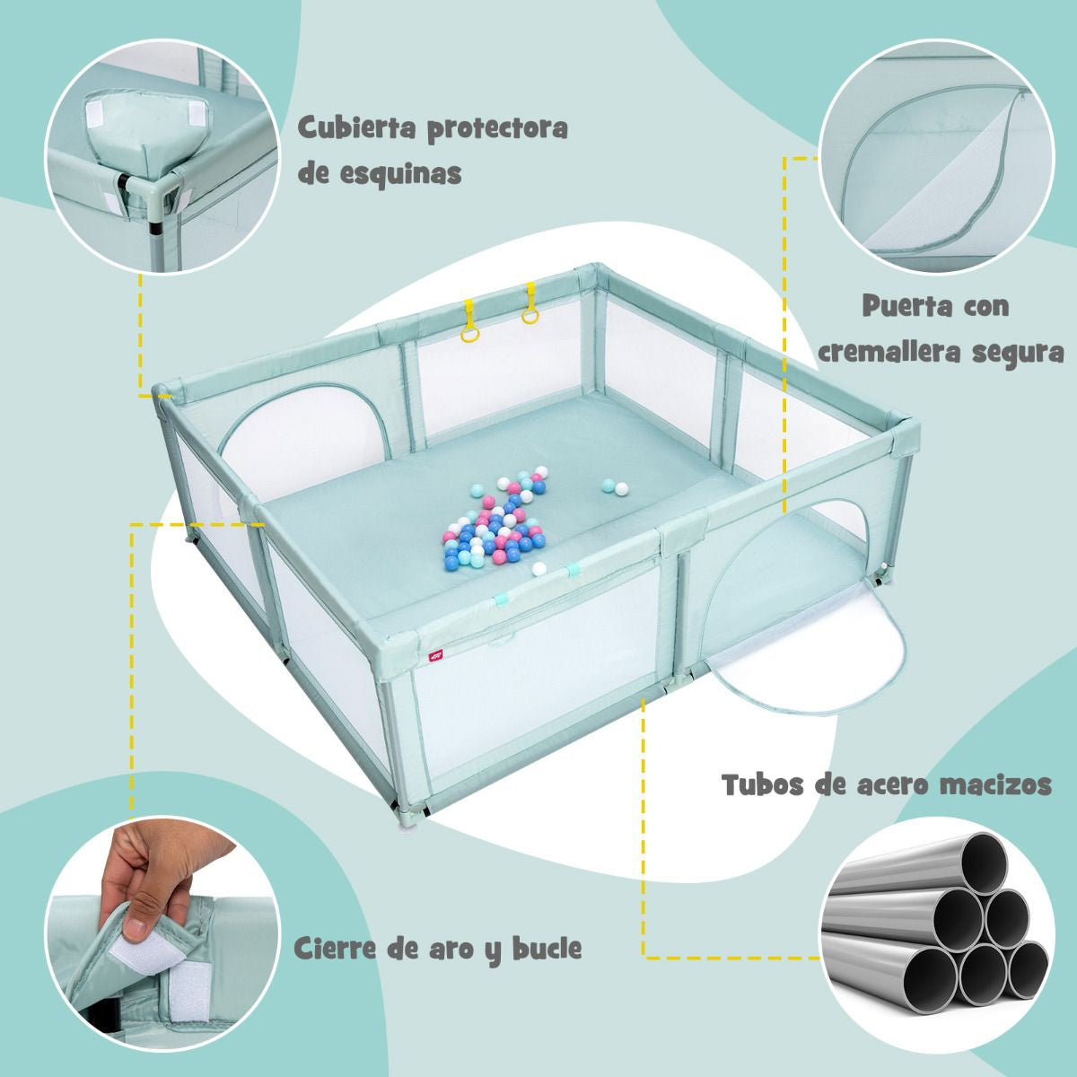 Parque Para Niños Centro Actividad Portátil Con Cercas De Seguridad 206 X 185,5 X 68 Cm