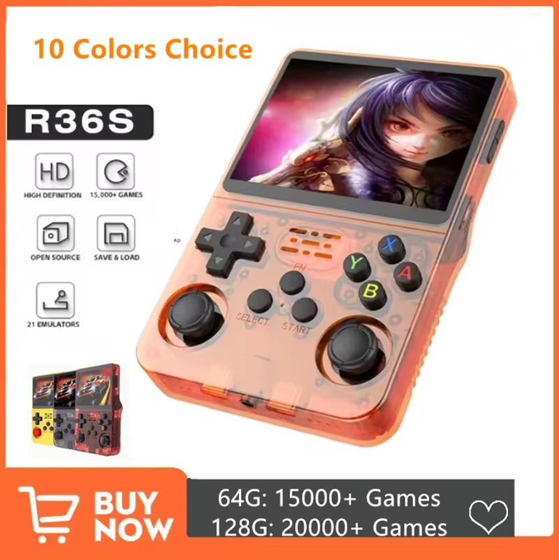 Open Source R36S Retro Handheld Video Game Console Linux System 3.5 Inch IPS Screen Portable Pocket Video Player 64GB 128G Games