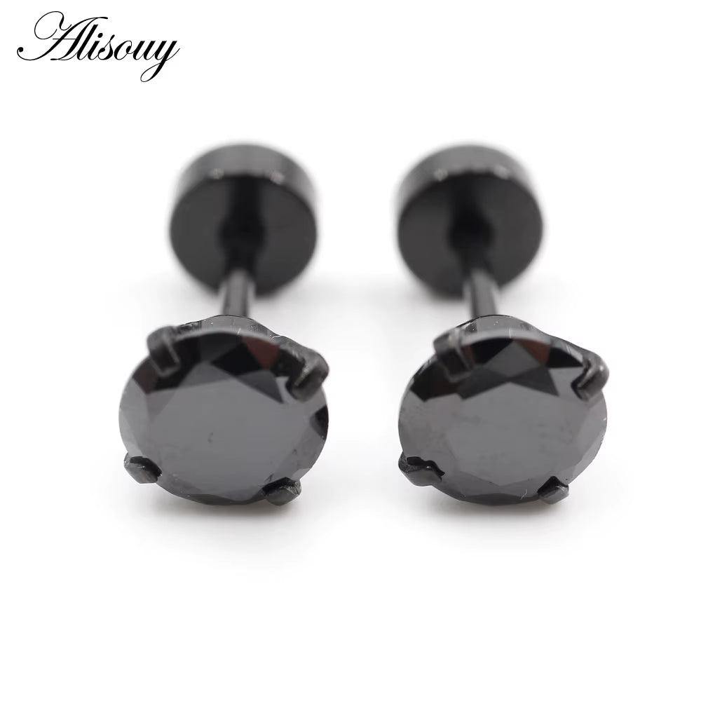 2Pcs Stainless Steel Unisex Women Men round Crystal Zircon Ear Studs Earrings 4 Prong Tragus Cartilage Piercing Jewelry